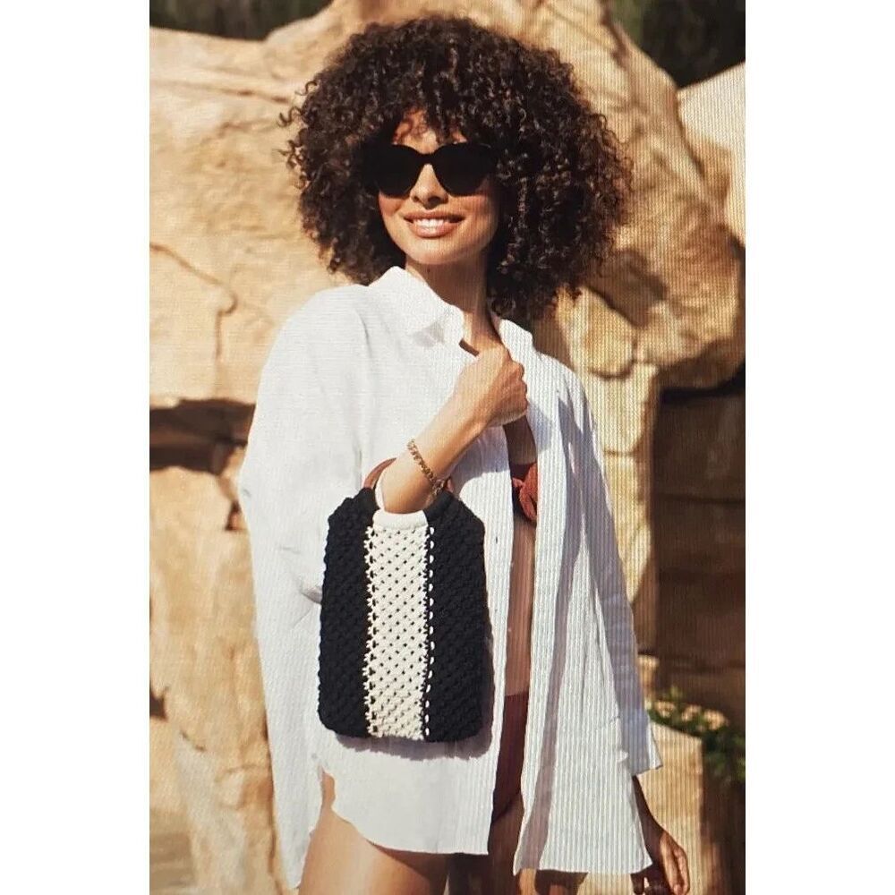 NWT LAUDEāTHE GABBY BLACK & WHITE MACRAME BAG